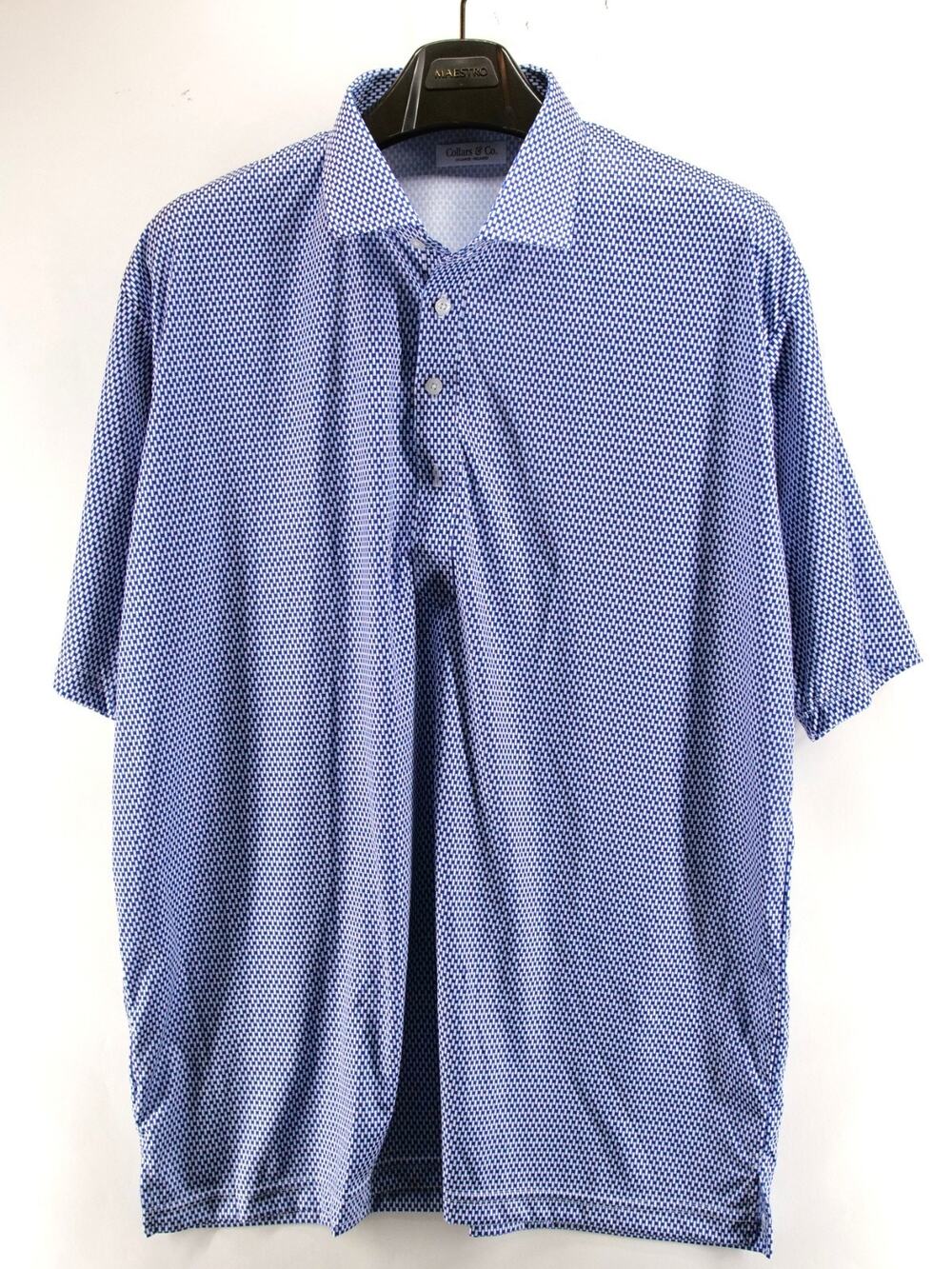 Collars and Co Mens 2XL Shirt Dress Collar Golf Polo Blue Geometric Relaxed